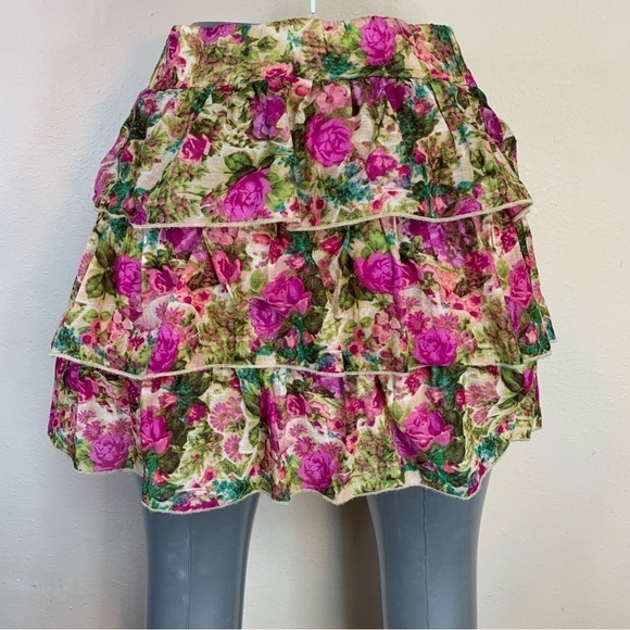 Small Y2k Vintage Floral Ruffle Skirt Cotton Mini Cottage Peasant Juniors 3 5 - Picture 7 of 9